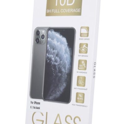 10D Full Glue juodas apsauginis ekrano stikliukas Apple iPhone 16e baltame pakete su paveiksleliu ir funkciju ikonoms