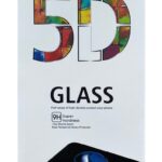 5D Full Glue juodas apsauginis ekrano stikliukas Apple iPhone modeliams su spalvotais 5D raštais ant baltos pakuotės