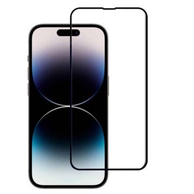 5D Full Glue juodas apsauginis ekrano stikliukas Apple iPhone 15 priekinis vaizdas su stiklu