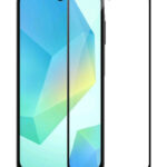 5D Full Glue juodas apsauginis ekrano stikliukas Samsung A16 modeliams su juodu rėmeliu