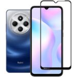 5D Full Glue juodas apsauginis ekrano stikliukas Xiaomi Redmi 14C su telefonu