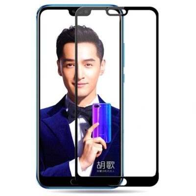 5D juodas apsauginis ekrano stikliukas Huawei Honor 10 su pilnai padengiančiu dizainu ir juoda apdaila