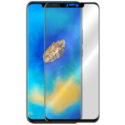 5D juodas apsauginis ekrano stikliukas Huawei Mate 20 Pro su skaidria ekrano dalimi ir juodu rėmeliu