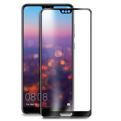 5D juodas apsauginis ekrano stikliukas Huawei P20 Pro su juoda rėmeliu ir išpjovomis priekinėms kameroms