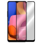 5D juodas apsauginis ekrano stikliukas Samsung Galaxy A20S priekinis ir atgalinis vaizdas