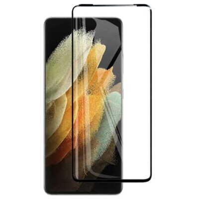 5D juodas apsauginis ekrano stikliukas Samsung Galaxy S21 Ultra be ispjovimo ant telefono