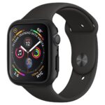Juodas dėklas Spigen Thin Fit Apple Watch 44MM su juodu silikoniniu dirželiu