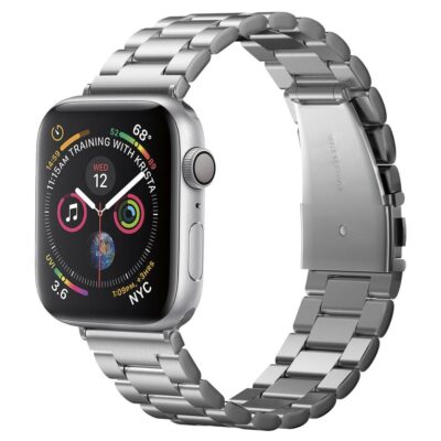 Sidabrinė Apyrankė Apple Watch su metaliniais pilkais ryšiais ir užsegimu
