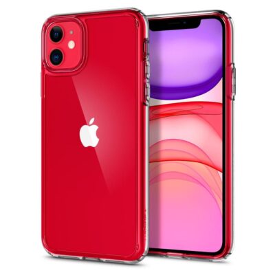 Skaidrus deklas Apple Iphone 11 Spigen Ultra Hybrid ant raudono telefono korpuso