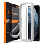 Skaidrus apsauginis stikliukas Apple Iphone 11 Spigen Alm Glas.Tr Slim komplekte du vnt su balto plastiko rėmeliu