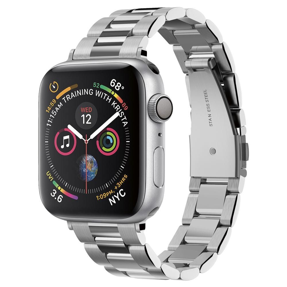 Sidabrinė apyrankė Apple Watch Spigen Modern Fit Sidabrinė metalinė apyrankė Apple Watch su poliruotais ir matiniais segmentais