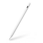 Baltas pieštukas Tech-Protect Digital Stylus Pen iPad su juodu mygtuku ir taške ant korpuso