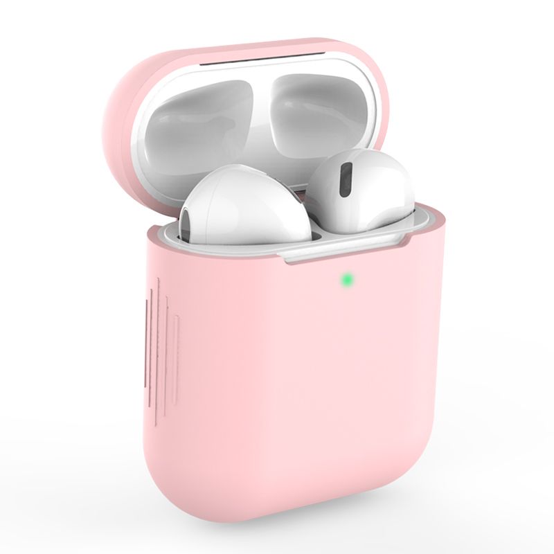 Rausvas dėklas Apple Airpods Tech-Protect Icon Rausvas dėklas Apple Airpods Tech-Protect Icon su atidarytu dangteliu ir baltomis ausinėmis viduje