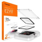 Juodas apsauginis ekrano stikliukas Apple Watch 4 5 6 SE 44mm Spigen Proflex Ez Fit su dėklu ir dviem apsauginiais sluoksniais
