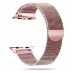 raūsvos spalvos apyrankė Apple Watch su metaliniu tinklelio dirželiu
