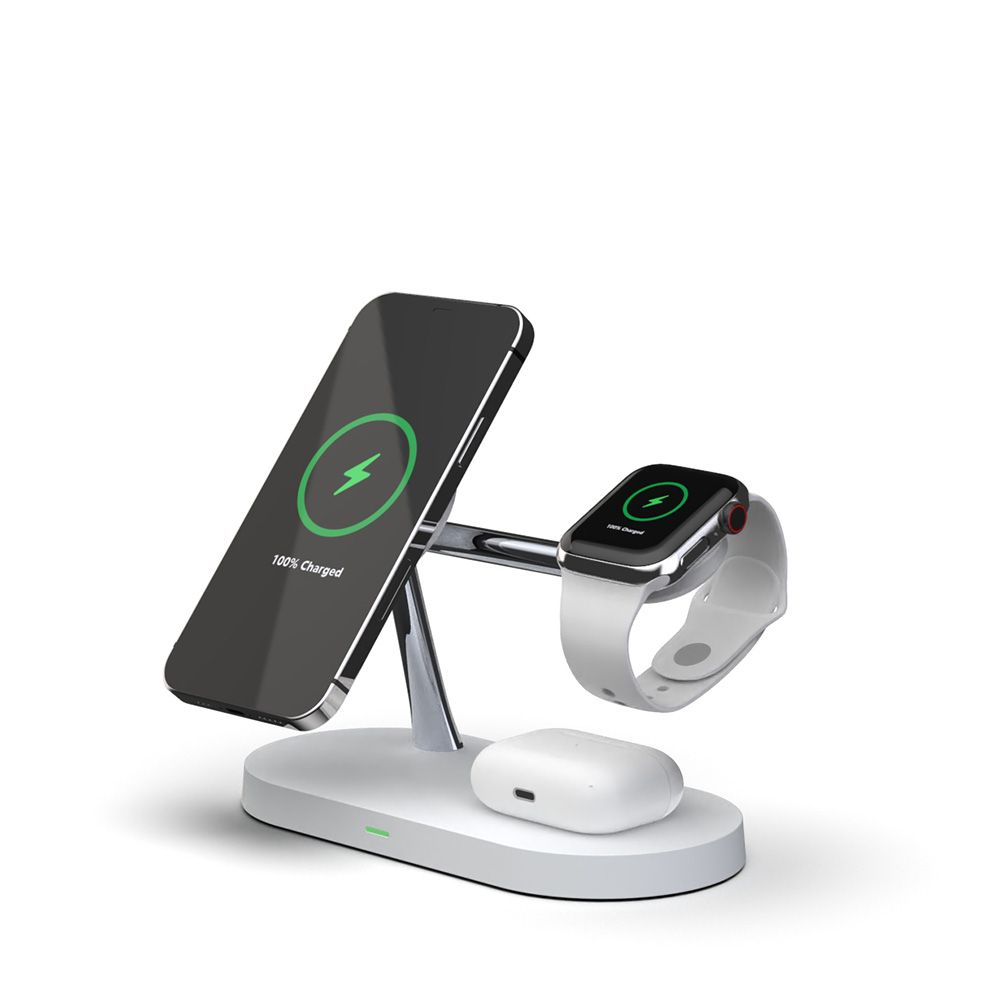 Balta pakrovimo stotelė TECH-PROTECT A12 3IN1 MAGNETIC MAGSAFE Balta pakrovimo stotelė TECH-PROTECT A12 3IN1 MAGNETIC MAGSAFE su telefonu, išmaniuoju laikrodžiu ir ausinėmis kraunama kartu
