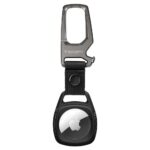 Juodas dėklas Apple Airtag SPIGEN RUGGED ARMOR su tvirtinimo kabliu ir dirželiu