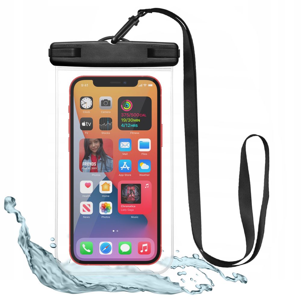 Juodas-skaidrus dėklas atsparus vandeniui TECH-PROTECT UNIVERSAL Juodas-skaidrus dėklas atsparus vandeniui TECH-PROTECT UNIVERSAL su mobiliojo telefono vaizdu