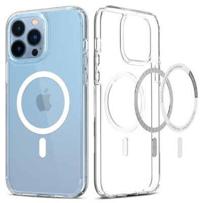 Baltas dėklas Apple Iphone 13 Pro Max Spigen Ultra Hybrid Mag permatomas su magnetine žiedine sistema