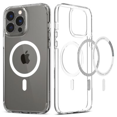 Baltas dėklas Apple Iphone 13 Pro Max Spigen Ultra Hybrid Mag skaidrus su MagSafe žiedu