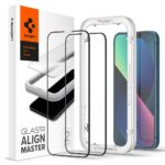 Juodas apsauginis ekrano stiklas Apple Iphone 13 ir 13 Pro su montavimo rėmeliu Spigen Alm Glass Fc 2 vnt