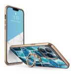 Mėlynas dėklas Apple Iphone 13 Pro Supcase Iblsn Cosmo Snap su žiedu ir marmuro rašto dizainu