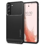 Juodas dėklas Samsung Galaxy S22 Spigen Rugged Armor su tekstūruota viršutine ir apatine dalimi