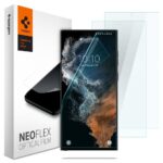 Apsauginė ekrano plėvelė Samsung Galaxy S22 Ultra Spigen Neo Flex, rodoma su pakuote ir dviem plėvelių sluoksniais