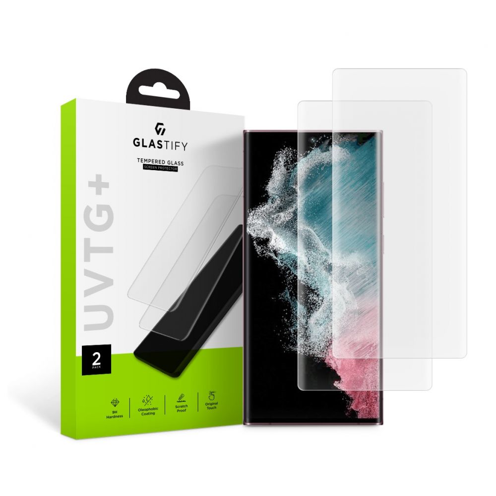 Apsauginis ekrano stikliukas Samsung Galaxy S22 Ultra Glastify OTG 2vnt Apsauginis ekrano stikliukas Samsung Galaxy S22 Ultra Glastify OTG pagamintas iš skaidraus grūdinto stiklo