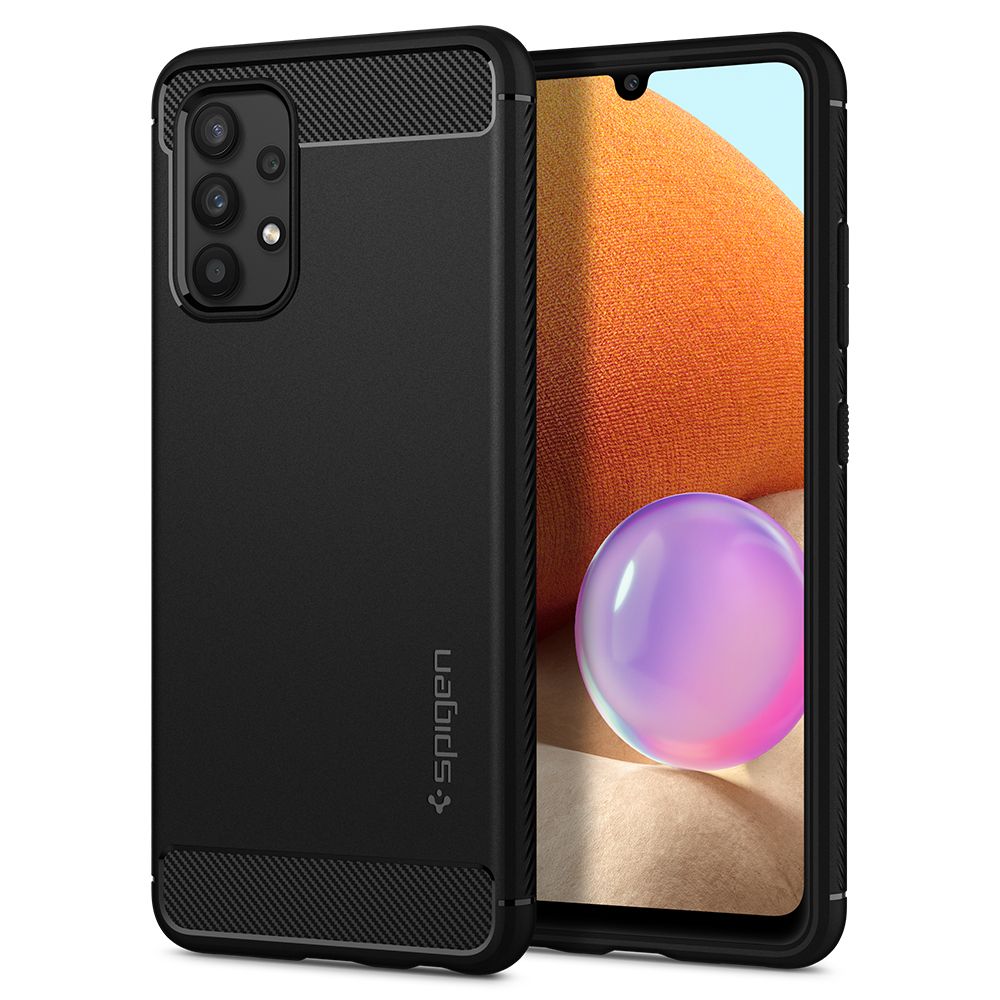 Juodas dėklas Samsung Galaxy A52 A52S Spigen Rugged Armor Juodas dėklas Samsung Galaxy A52 A52S Spigen Rugged Armor su matiniu paviršiumi ir anglies pluošto imitacija