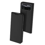 Juodas atverčiamas dėklas Xiaomi Poco X4 Pro 5G telefonui su matiniu paviršiumi