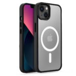 Skaidrus-juodas dėklas Apple Iphone 13 Tech-Protect Magmat Magsafe su baltu magnetiniu žiedu.