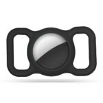 Juodas dėklas Apple Airtag Tech-Protect Smooth For Pet su apvalia forma ir dviem užsegimais