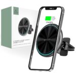 Juodas telefono laikiklis su pakrovimu TECH-PROTECT A2 MAGNETIC MAGSAFE VENT CAR WIRELESS CHARGER 15W automobilio ventiliatoriui