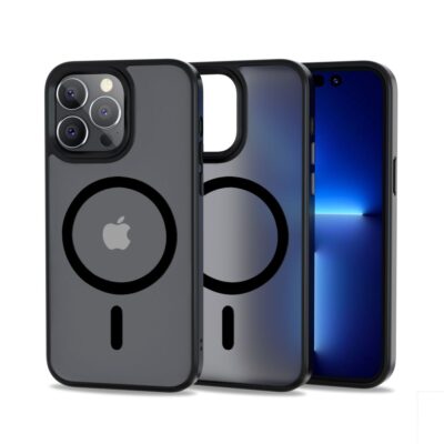 Juodas matinis dėklas Apple Iphone 14 Pro Max Tech-Protect Magmat su matiniu paviršiumi ir magnetiniu žiedu