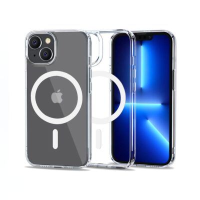 skaidrus deklas apple iphone 14 tech-protect flexair hybrid magsafe su matomu apsauga kameros ir magnetu ziedu