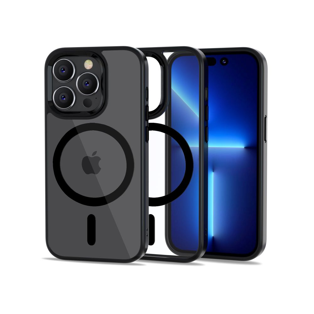Juodas-skaidrus deklas Apple Iphone 14 Pro Tech-Protect Magmat Magsafe Juodas skaidrus deklas Apple Iphone 14 Pro Tech-Protect Magmat Magsafe su matomu magnetiniu apskritimu