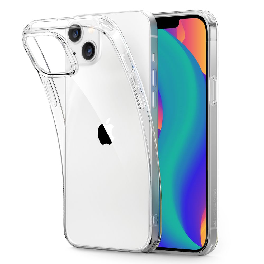 Skaidrus dėklas Apple Iphone 14 Plus 15 Plus Esr Projekt Zero skaidrus deklas apple iphone 14 plus 15 plus esr projekt zero ant baltos ios telefono galines puses