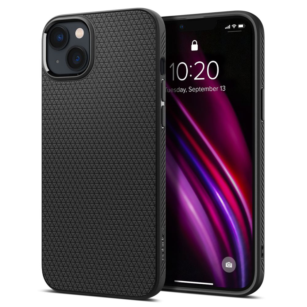 Juodas matinis dėklas Apple Iphone 14 Spigen Liquid Air Juodas matinis dėklas Apple Iphone 14 Spigen Liquid Air su smulkia trikampių tekstūra