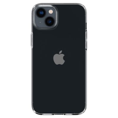 Skaidrus dėklas Apple Iphone 14 Plus 15 Plus Spigen Liquid Crystal aplink telefoną juodos spalvos su Apple logotipu