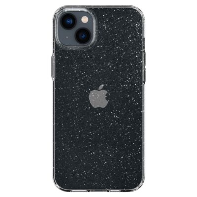 Skaidrus blizgantis dėklas Apple Iphone 14 Plus 15 Plus Spigen Liquid Crystal Glitter juoda su sidabrinėmis blizgančiomis detalėmis