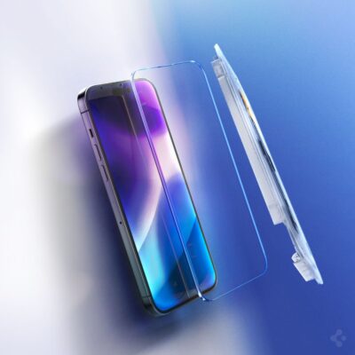 Skaidrus apsauginis stikliukas Apple Iphone 14 Pro Max Spigen Glas.Tr Ez Fit 2-Pack telefone