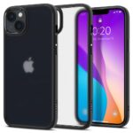 Juodas frost dėklas Apple Iphone 14 Plus 15 Plus Spigen Ultra Hybrid su permatomu nugarėle ir juodais kraštais