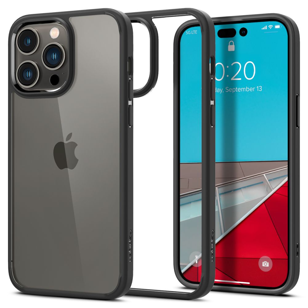 Juodas matinis dėklas Apple Iphone 14 Pro Spigen Ultra Hybrid Juodas matinis dėklas Apple Iphone 14 Pro Spigen Ultra Hybrid su skaidriu dangteliu ir apsauga kamerai