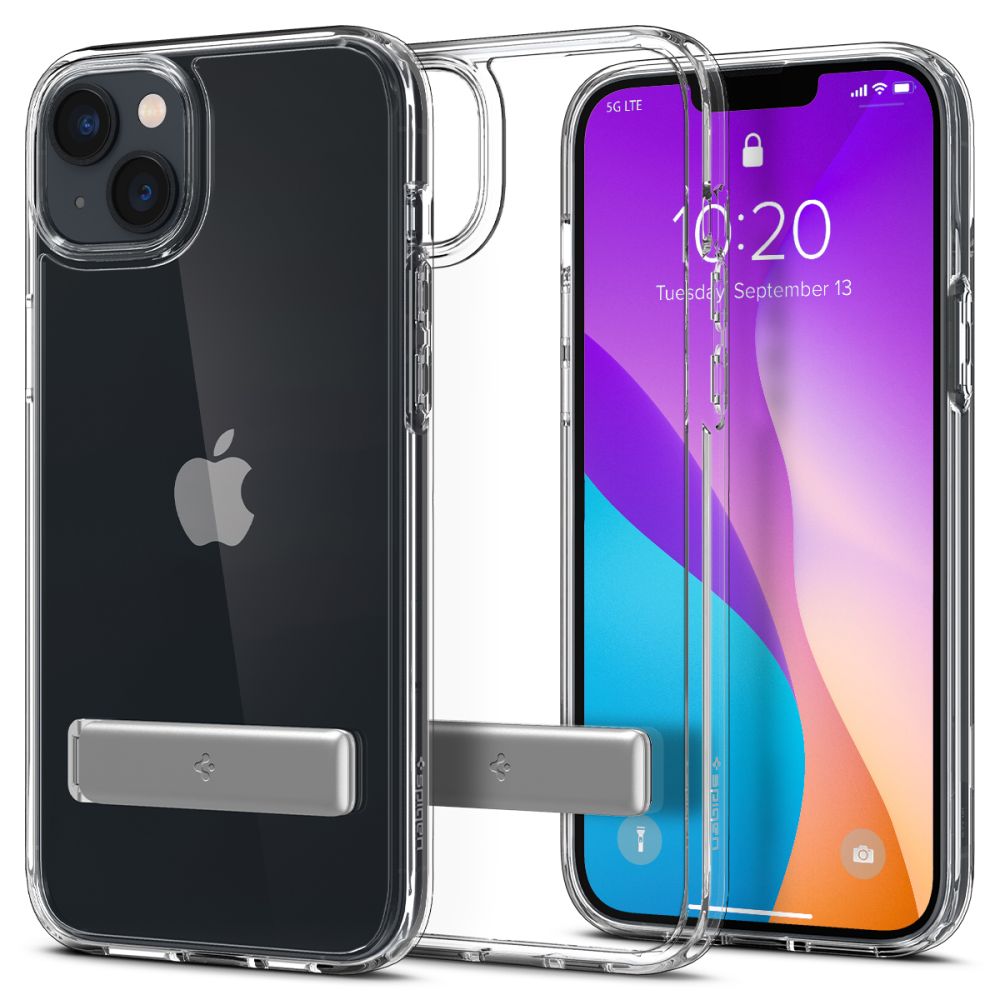 Skaidrus dėklas Apple Iphone 14 Plus 15 Plus Spigen Ultra Hybrid S Skaidrus dėklas Apple Iphone 14 Plus 15 Plus Spigen Ultra Hybrid S su sidabrine atrama