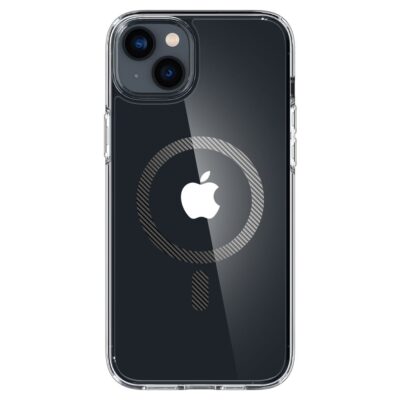 Skaidrus carbon deklas Apple Iphone 14 Plus 15 Plus Spigen Ultra Hybrid Magsafe su matomu Apple logo ir magnetiniu ziedu