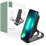 Juodas belaidis pakrovėjas Tech-Protect QI15W-S1 15W stovas su išmaniuoju telefonu