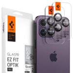 Apsauginis stiklas galiniai kamerai Apple Iphone 14 Pro ir 14 Pro Max su senu violetiniu telefonu ir paketu