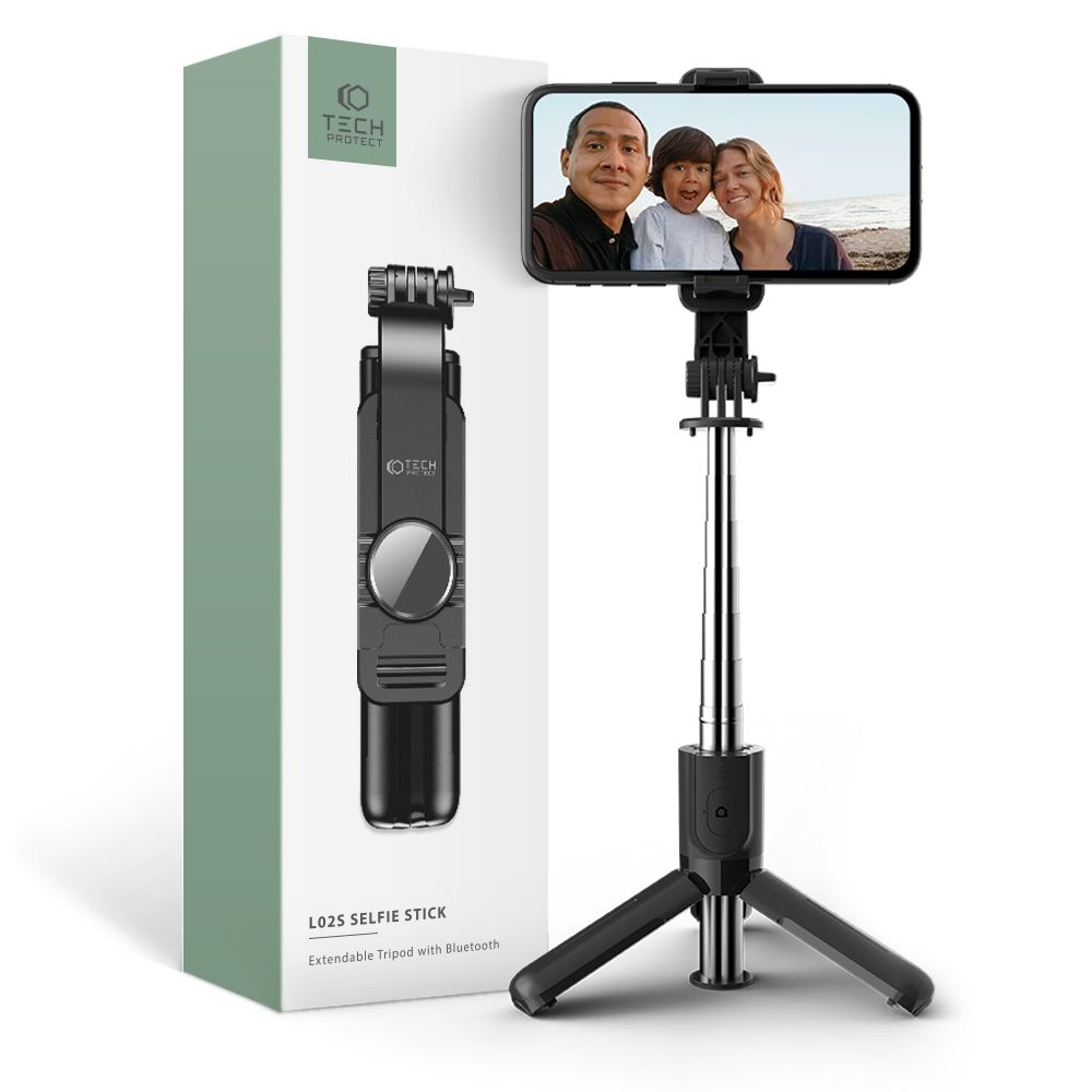 Juoda asmenukių lazda TECH-PROTECT L02S Juoda asmenukių lazda TECH-PROTECT L02S išskleista su trimis kojelėmis