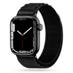 Juodos spalvos apyrankė Apple Watch su nailonine tekstūra ir plačiu tvirtinimu